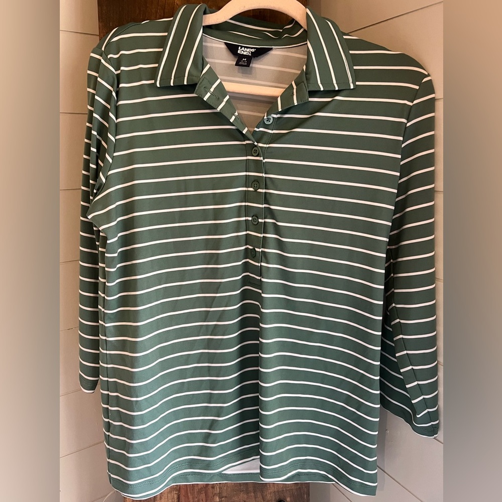 Lands' End Women's 3/4 Sleeve Active Polo Shirt